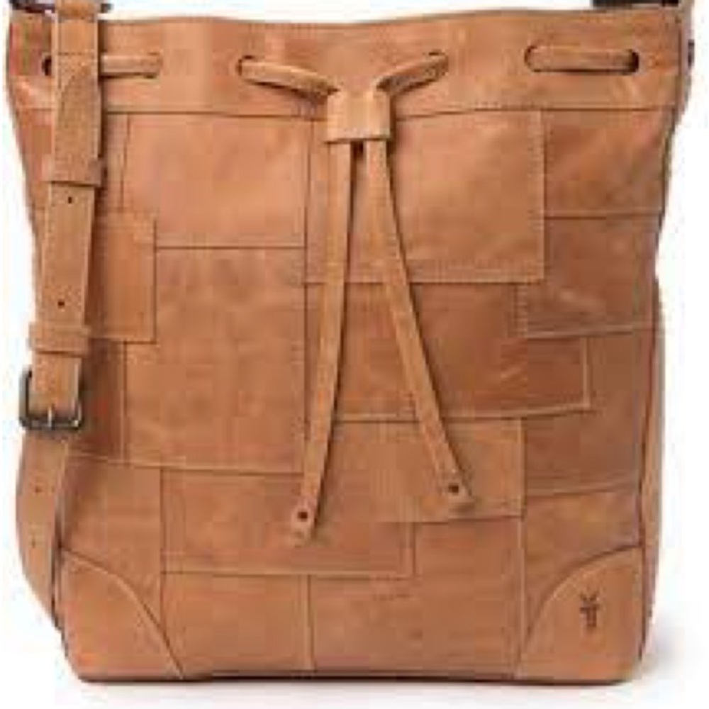 FRYE MELISSA PATCHWORK DRAWSTRING HOBO CROSSBODY BAG IN BEIGE, NWT